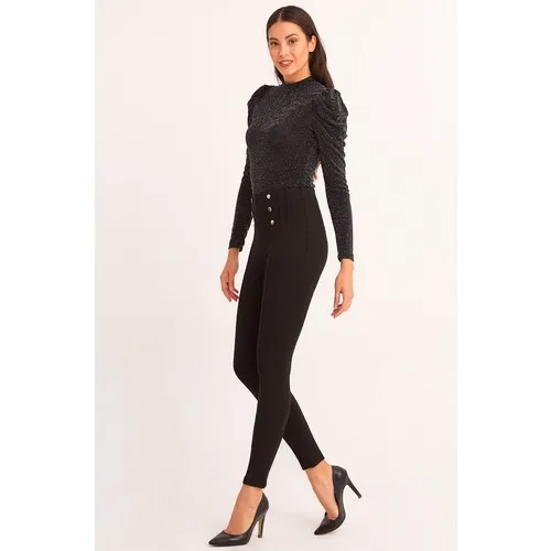 FullaModa Women Button Leggings Pants