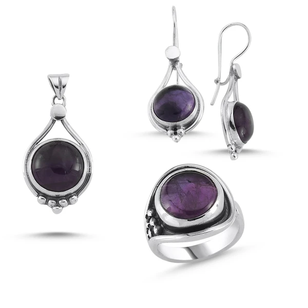 

Silver 925 Sterling Amethyst Stone Handwork Set