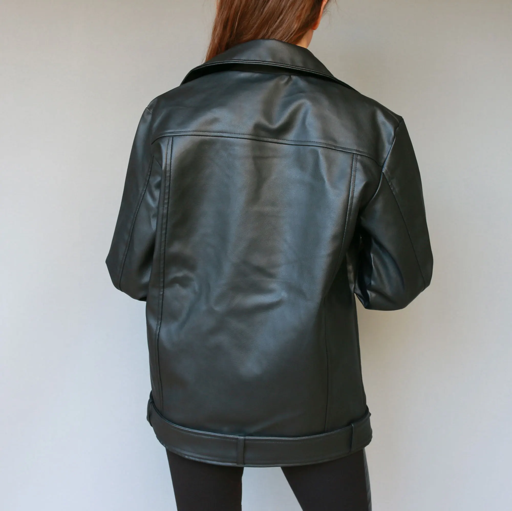New Women Spring Autumn Long Black Faux Leather Jackets Biker Zipper Motorcycle Casual Coat Turndown Collar Streetwear Outerwear
