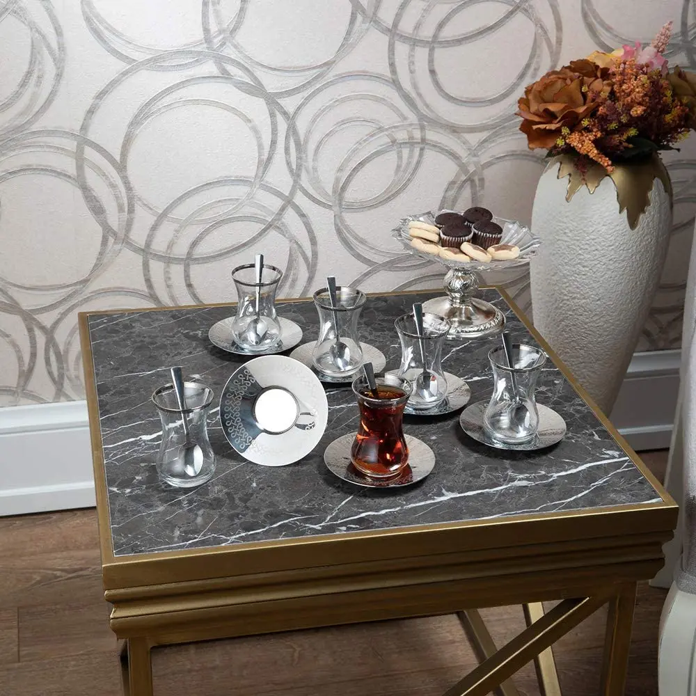 

Turkish tea glass container set 6 and saucers spoon service and glass cup housewarming gift for woman 3.45 oz - 1 FREE SHIPPING