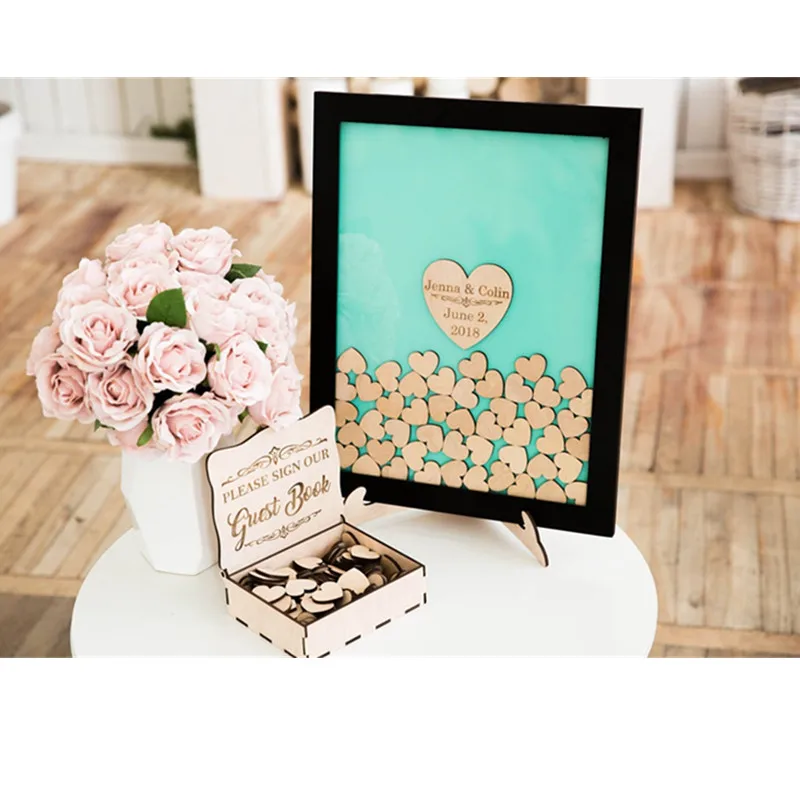 Персонализированные сердца падение Свадьба Гостевая книга пожелания коробка