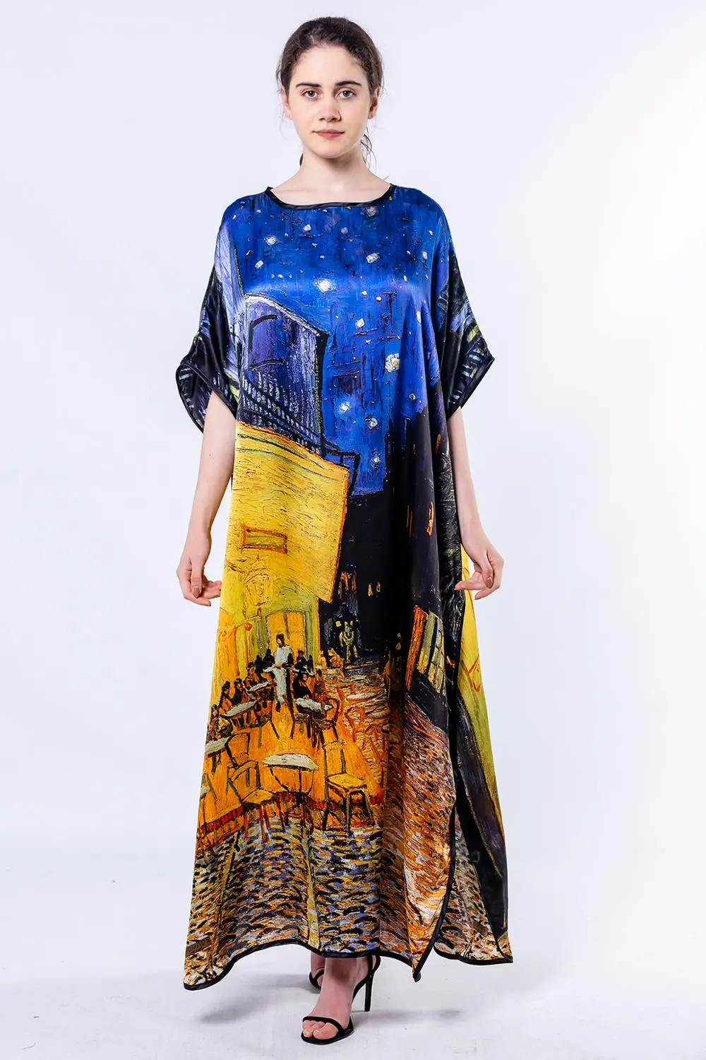 Шелковое платье из фетра с изображением кочевников Ван Гога кафе террасы |