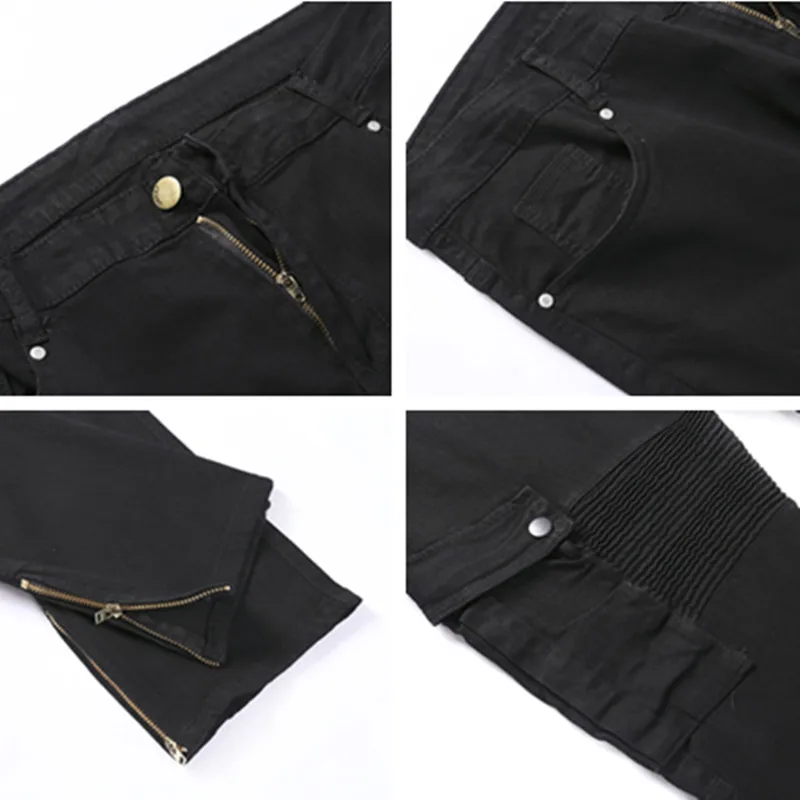 Мужские джинсы в складку черные зауженные брюки-карго из эластичного денима