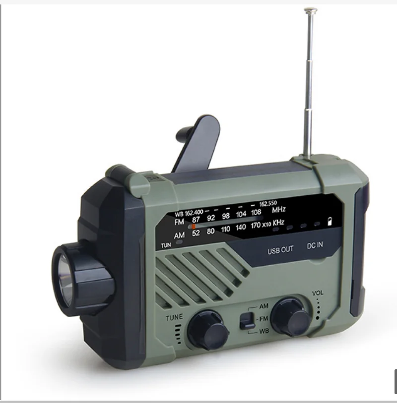 

Outdoor Emergency Radio 2000mAh Solar Hand Crank Portable AM/FM/NOAA Weather Radio Flashlight&Reading Lamp Cell Phone Charger