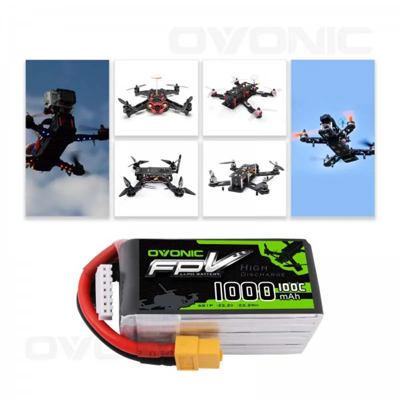 OVONIC-LiPo XT60 Bater&iacute;a para Dron de Carreras, Pila de 2,2 V, 100 C, 1000 mAh, 6S, con Enchufe para FPV, para Coches Teledirigidos y Cuadric&oacute;pteros Disponible en 1 Uds. y 4 Uds.-3