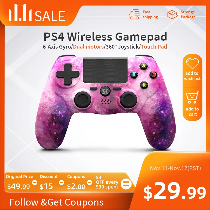 

Беспроводной контроллер LIOEO PS4, двойная вибрация, Shock 4, для Playstation 4 Pro, джойстик с уникальным дизайном, подарки