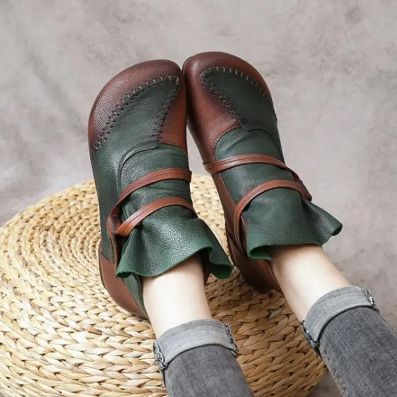 

Bohemian Style Shoes Woman Snow Boots Patchwork Gypsie Shoes Brand New Designer Boots For Women Soft Leather Ankle Boots 2022