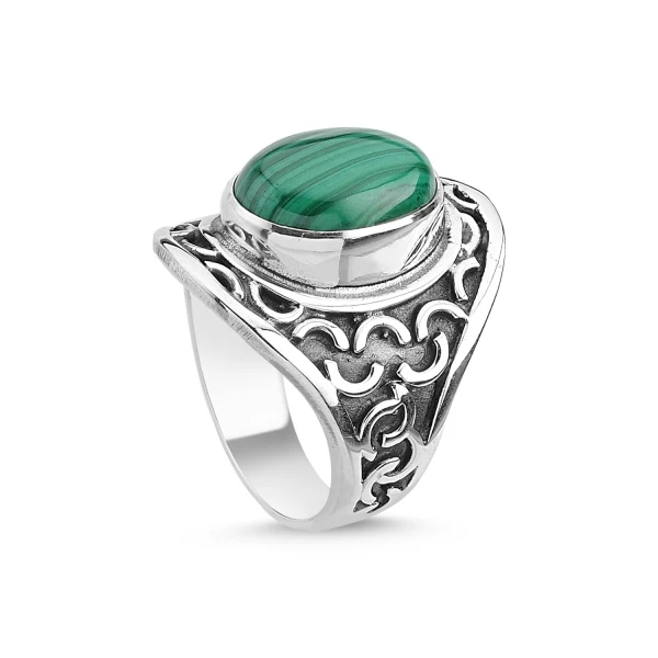 

Серебряное 925 пробы кольцо ручной работы из малахитового камня