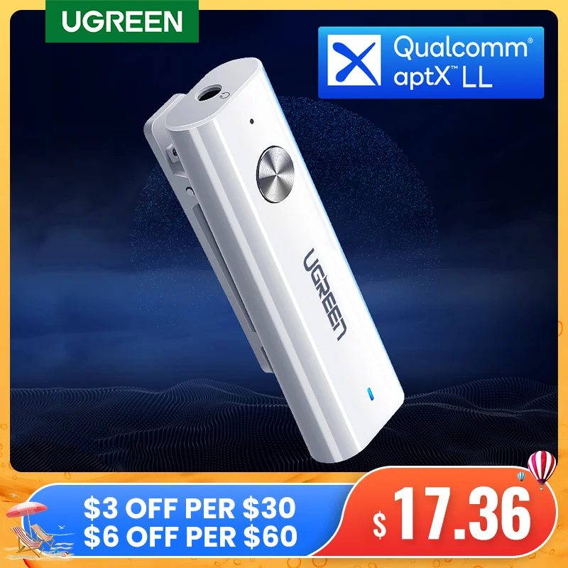 UGREEN aptX LL Bluetooth приемник 5 0 HiFi беспроводной аудио адаптер с задней клипсой