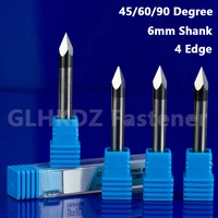 6mm shank 456090 degree solid carbide engraving bit milling cutter 4 edge end mill router bit cnc for pcd granite stone marble