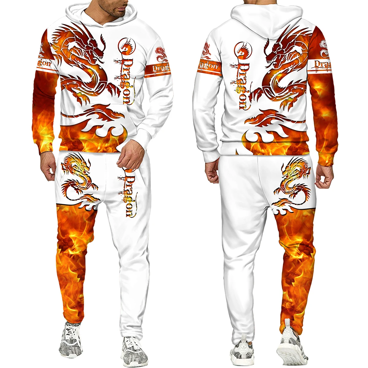 Мужской тренировочный костюм с 3D-принтом дракона модная толстовка капюшоном