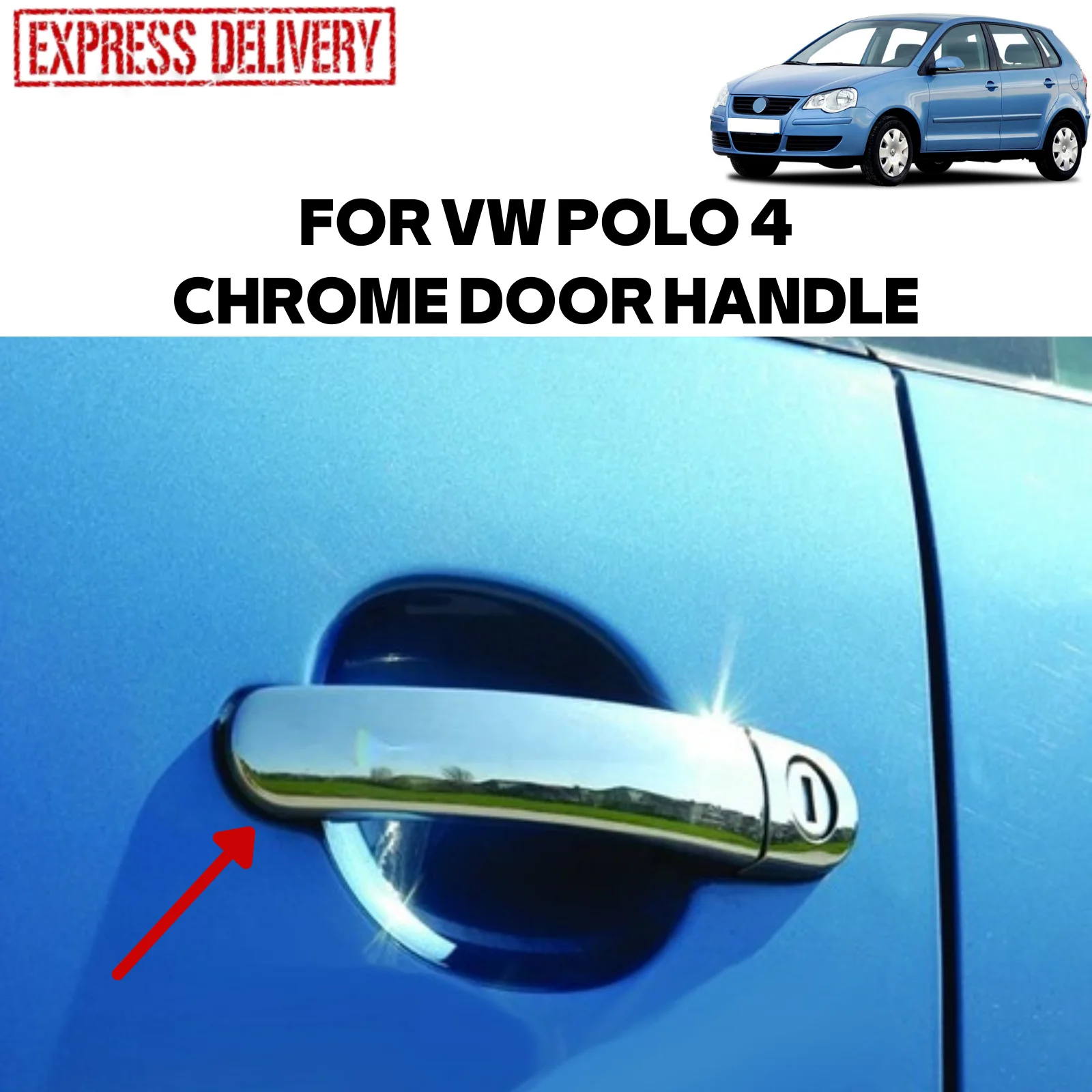 

8 шт., хромированная дверная ручка для VW POLO 4 2005-2009