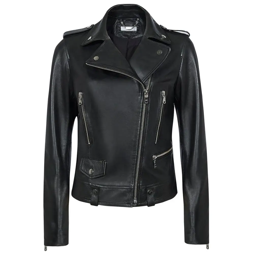 Genuine Sheep Leather Jacket for Women, Black And White Color Hooded Sport Biker Leather Jackets, Leather Goods from Turkey