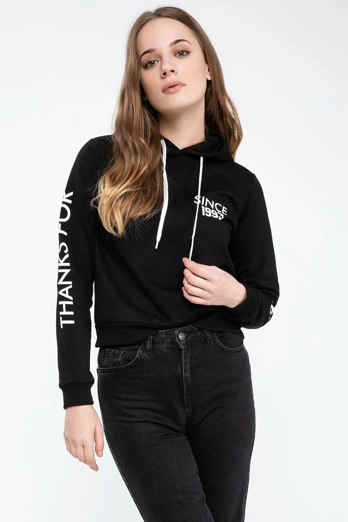 DeFacto женские короткие толстовки с буквенным принтом повседневные пуловеры