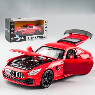 Red-With box KIDAMI 1:32 Ben AMG GT Diecast Car Model High Simulation Pull Back Sound and Light Model Toy Car For Children's Birthday Gifts - Цвет: Red-With box
