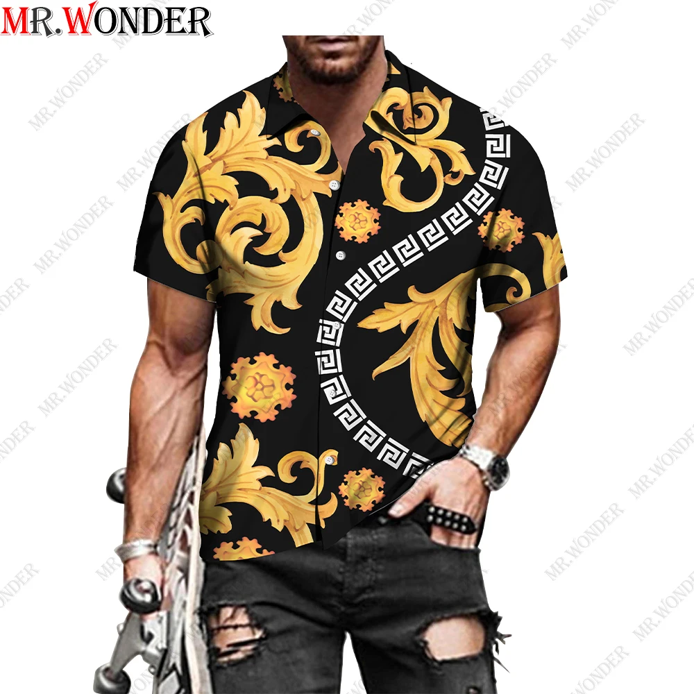 

Mr.Wonder 3D Beach Men's Golden Noble Pattern Shirt Hawaiian Novelty Casual Button Down Short Sleeve/Long Sleeve Shirts