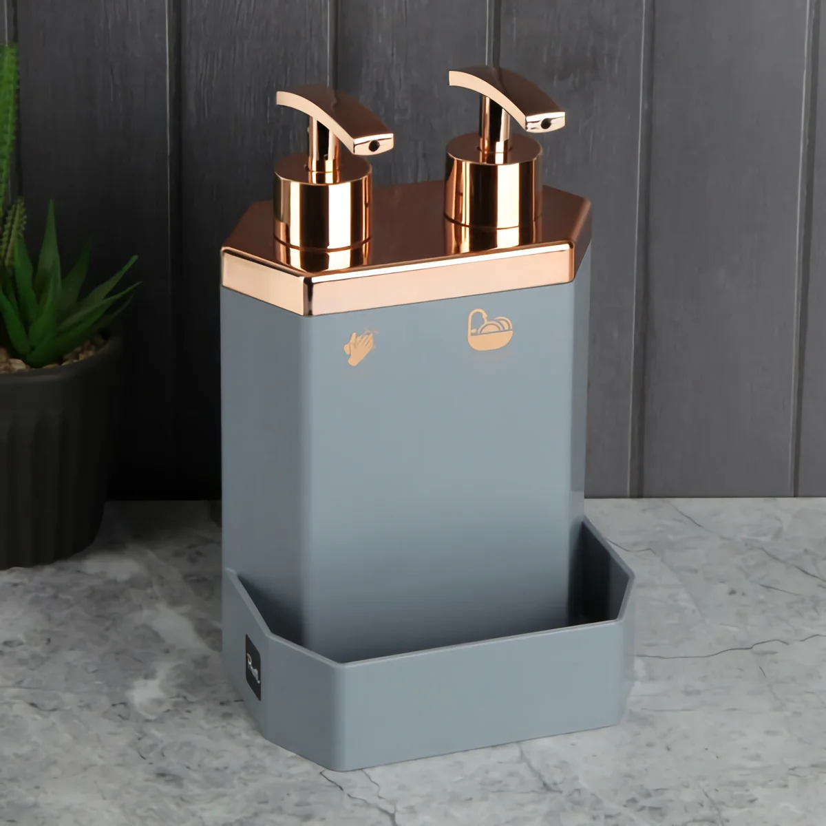 

1000 ml Liquid Soap Dispenser Double Chamber with Sponge Chamber Sponge Holder Kitchen Bathroom Sink Accessory Gold Acrylic