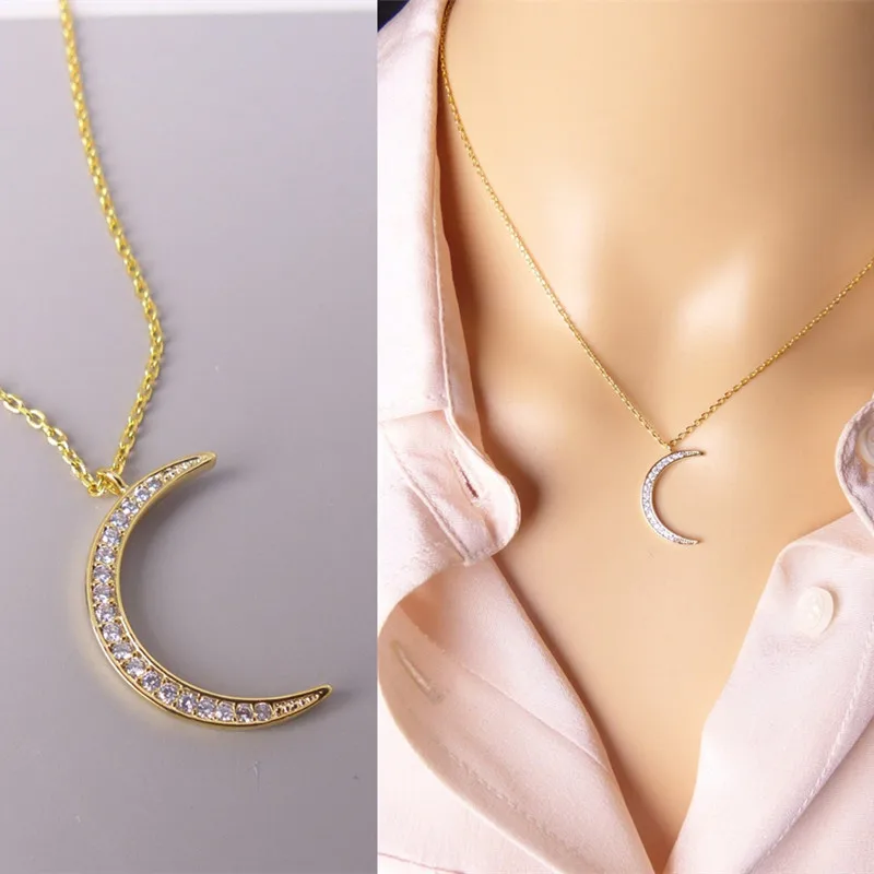 

Crystal Curved Crescent Moon Pendant Kids Necklace Women Choker Jewelry Collana Kolye Bijoux Collares Mujer Collier Femme