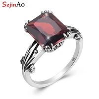 szjinao vintage garnet rings for women 925 sterling silver square gemstone ring anniversary wedding engagement jewelry wife gift