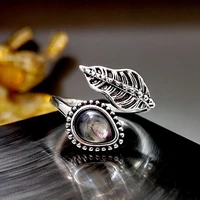 vintage moonstone ring for women creative shell leaves adjustable finger ring lucky pixiu feng shui amulet wealth charm jewelry
