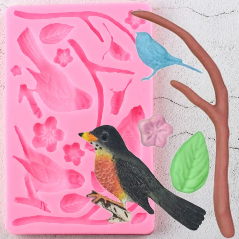 

Flower Branch Leaf Bird Silicone Mold Cupcake Topper Fondant Molds DIY Cake Decorating Tools Resin Clay Candy Chocolate Mould