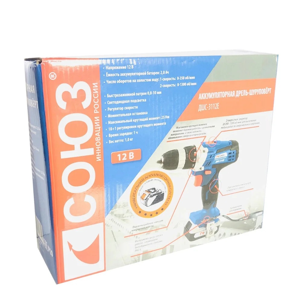 Аккумуляторный шуруповерт аккумулятор 12В 1 СОЮЗ ДШС-3112Е | Инструменты