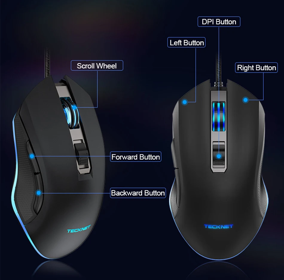TeckNet компьютерная игровая мышь 7200 dpi программируемая мышь Проводная компьютерная мышь Игровые мыши 6 кнопок для ПК Игровые ноутбуки