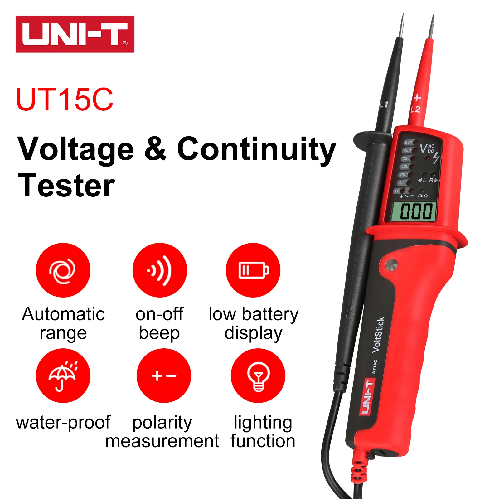 UNI-T UT15C UT15B Водонепроницаемый цифровой ЖК-дисплей AC DC непрерывность