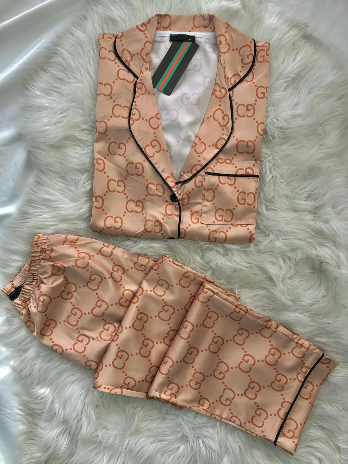 

Luxury Nightwear Clothes Brown Gold Satin Cotton size Pajamas Set Pyjamas kit