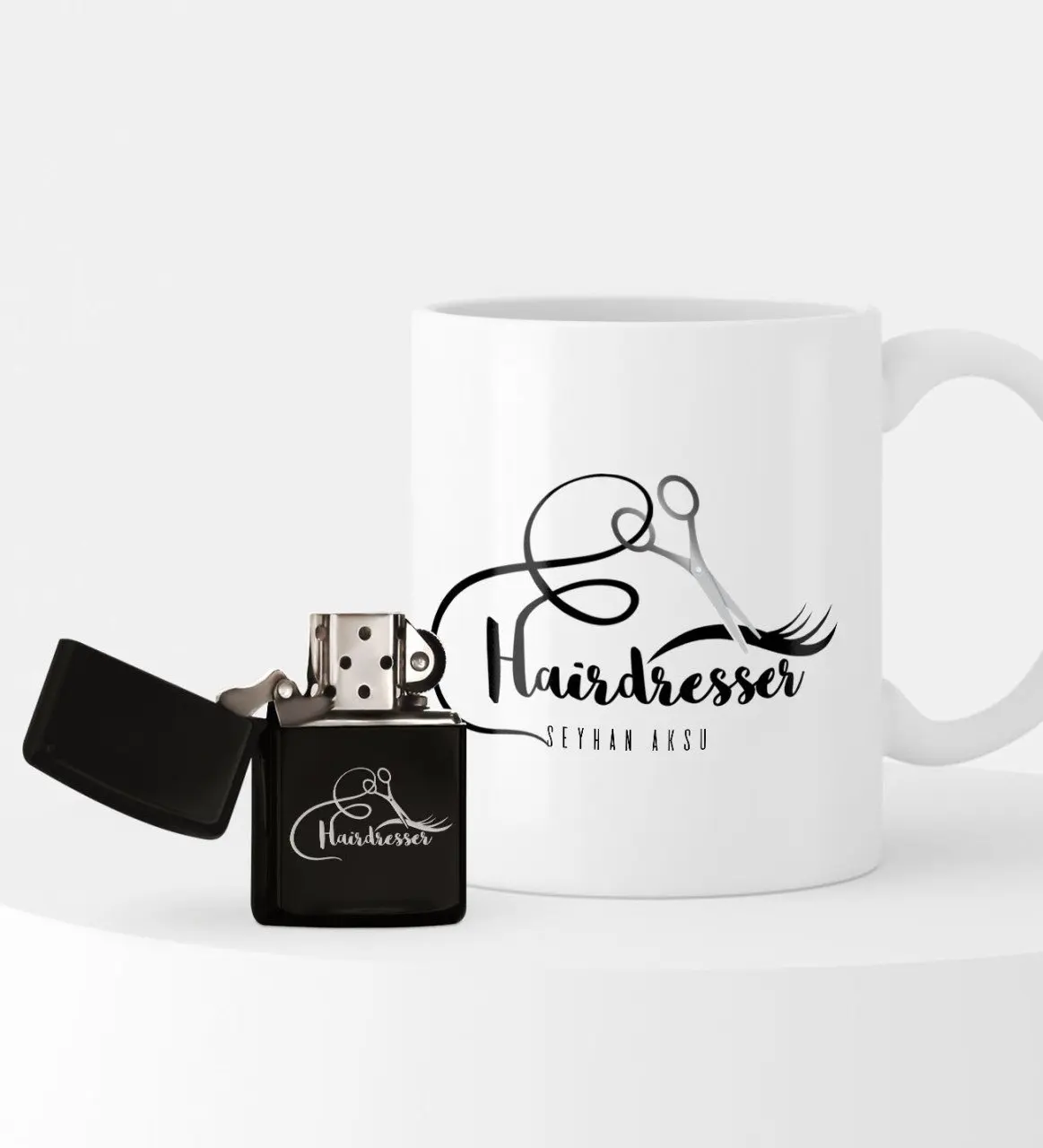 

Personalized Hair Stylist Themed Lighter and Mug Set-3