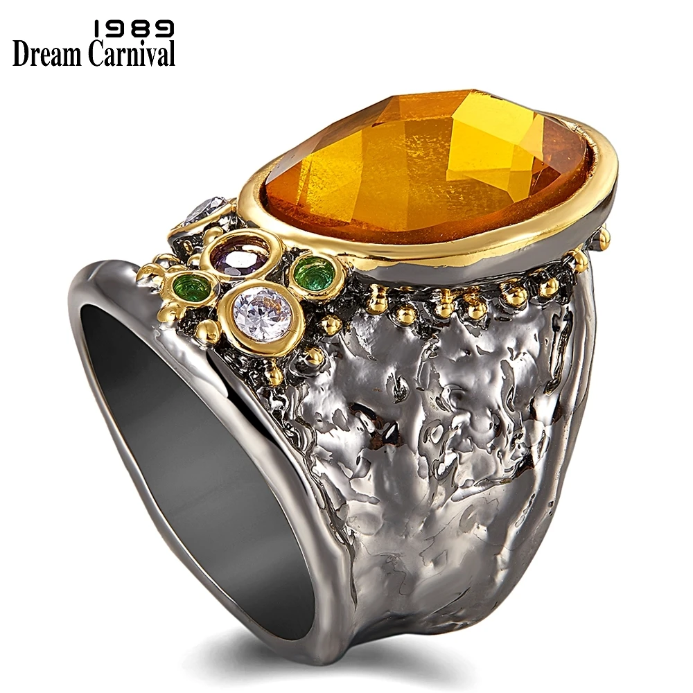 DreamCarnival1989 Pillow Cut Zirconia Ring Women Wide Thick Thumb Gothic Light Brown Vintage Fashion Jewelry Dating Gift WA11712