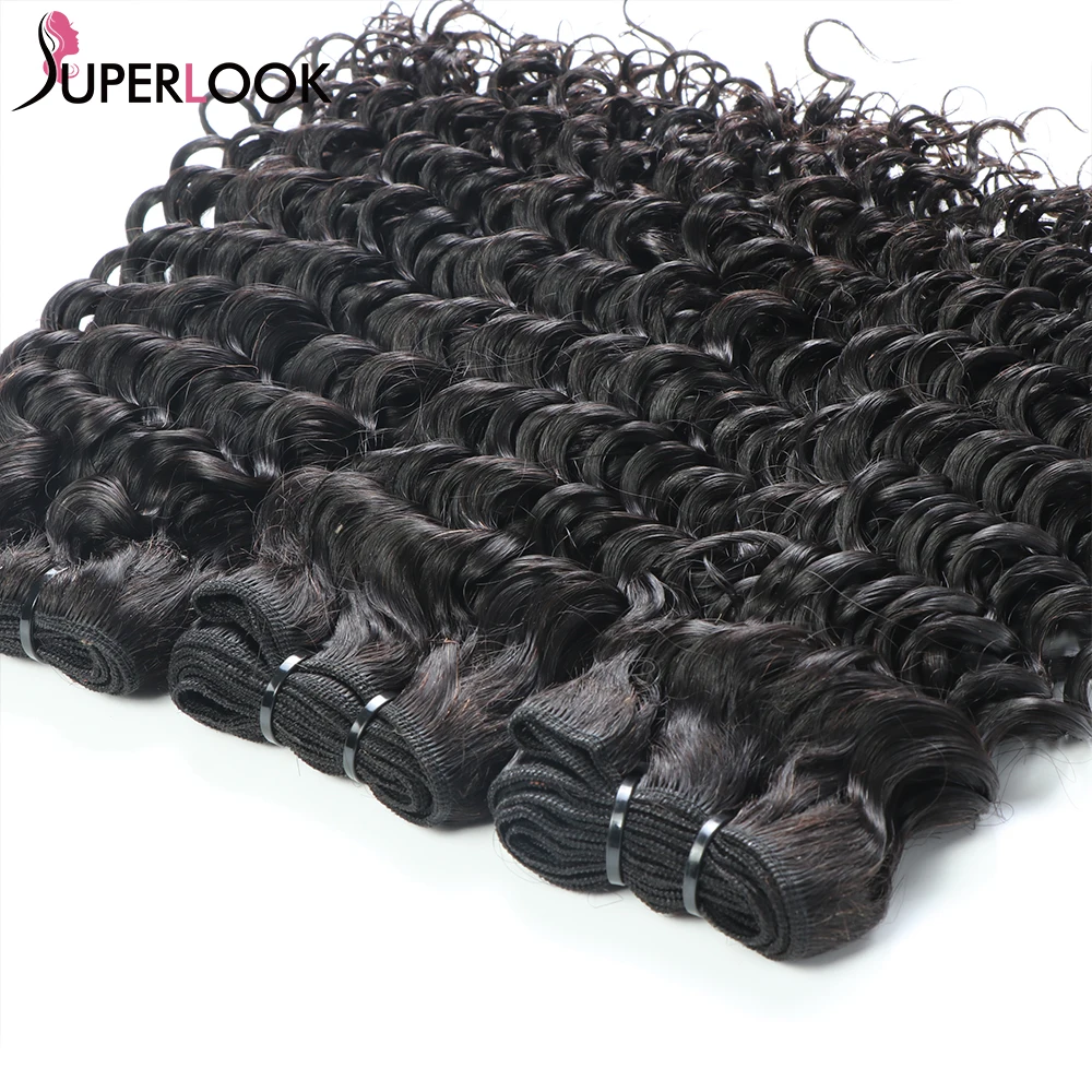 

Bouncy Curl Double Drawn Human Hair 1/2/3 Bundles Deal Deep Wave Brazilian Virgin Human Hair Weave Extensions Natural Black