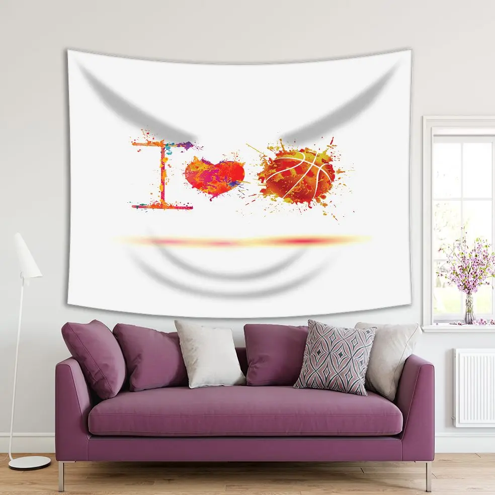 

Tapestry I Love Basketball Design Elements Colorful Red Yellow Orange Note Artistic Illustration Splash Paint