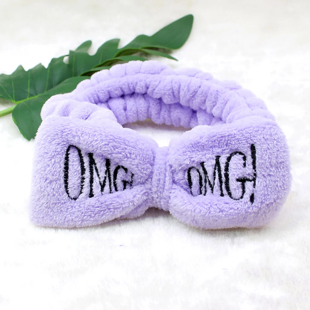 Purple Levao OMG повязка на голову с вышитыми буквами фланелевая повязка на голову с бантом банданы из искусственной кожи с надписью OMG повязка на голову тюрбан для женщин головной убор - Цвет: Purple