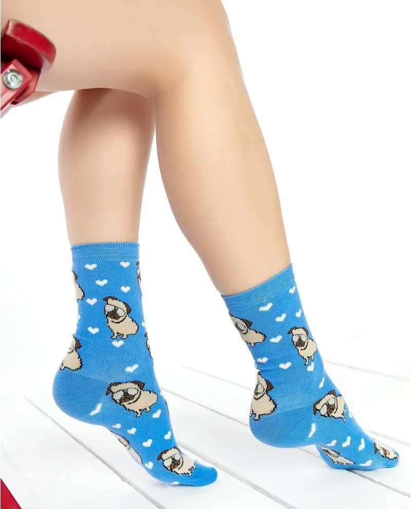 Серебристые очки носки с Мопсом белое сердце | Женская одежда