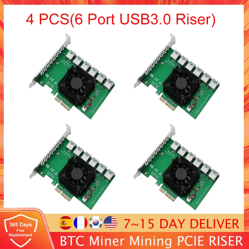 PCIE X4 20 ГБ 1 до 6 переходная карта для майнинга видеокарта слот 4X 16X USB 3 0 переходник