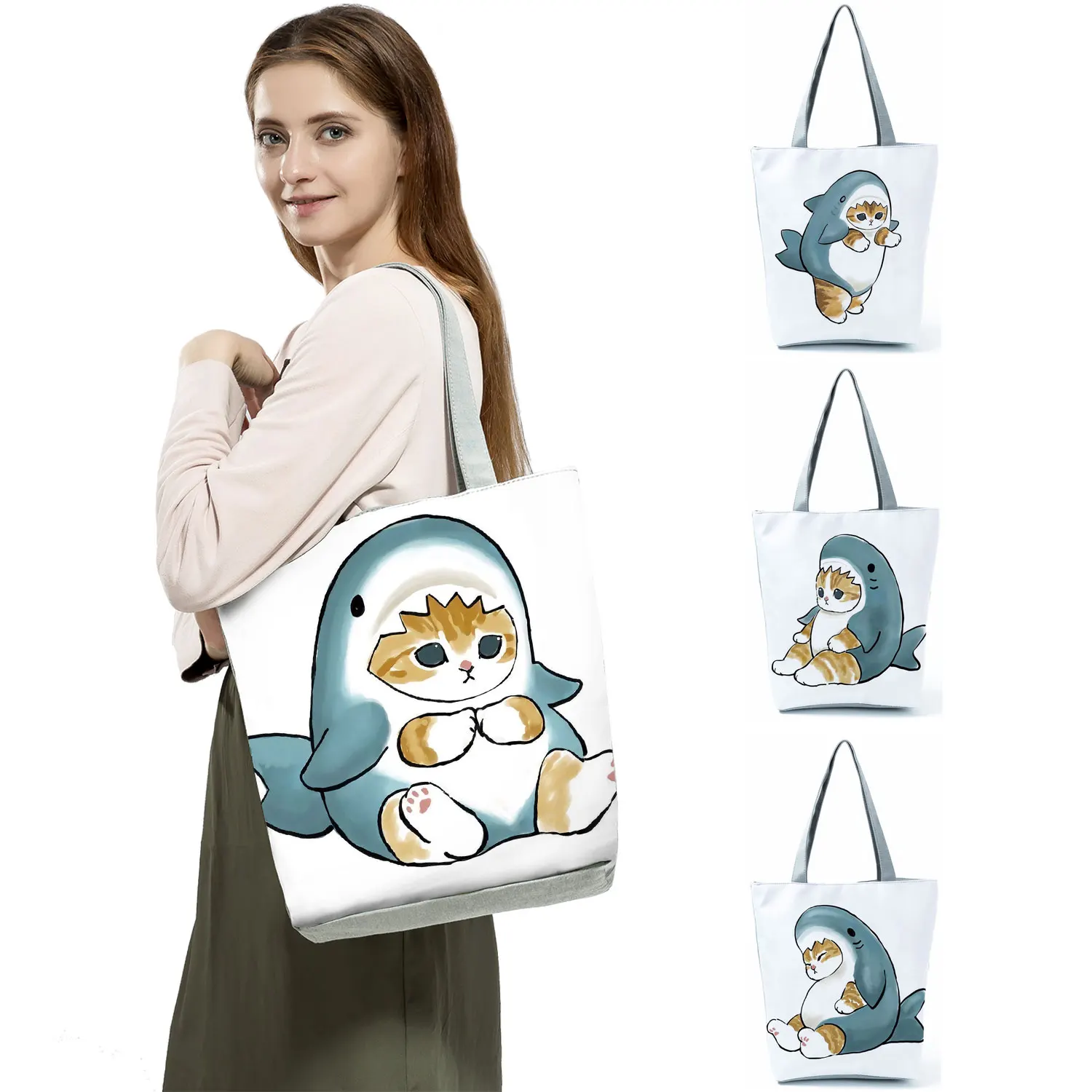 Мультяшная сумка для покупок с милым котом повседневные женские сумки животными