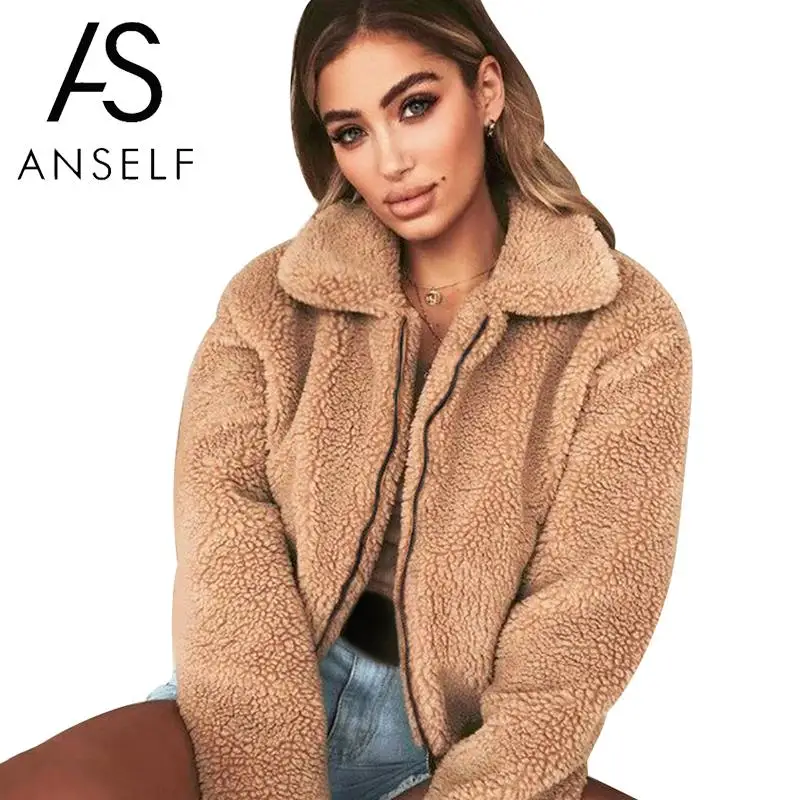 

Anself Teddy Bear Coat Women Faux Fur Coat Female 2020 Autumn Elegant Loose Thin Outwear Zipper Overcoat Teddy Jacket female 3XL