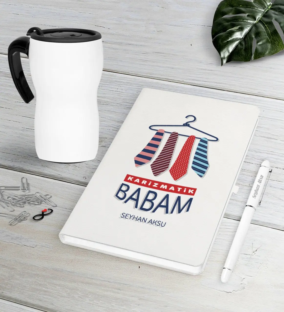

Персонализированные Karizmatik папа Белый Ручка для записной книжки термос кружка набор