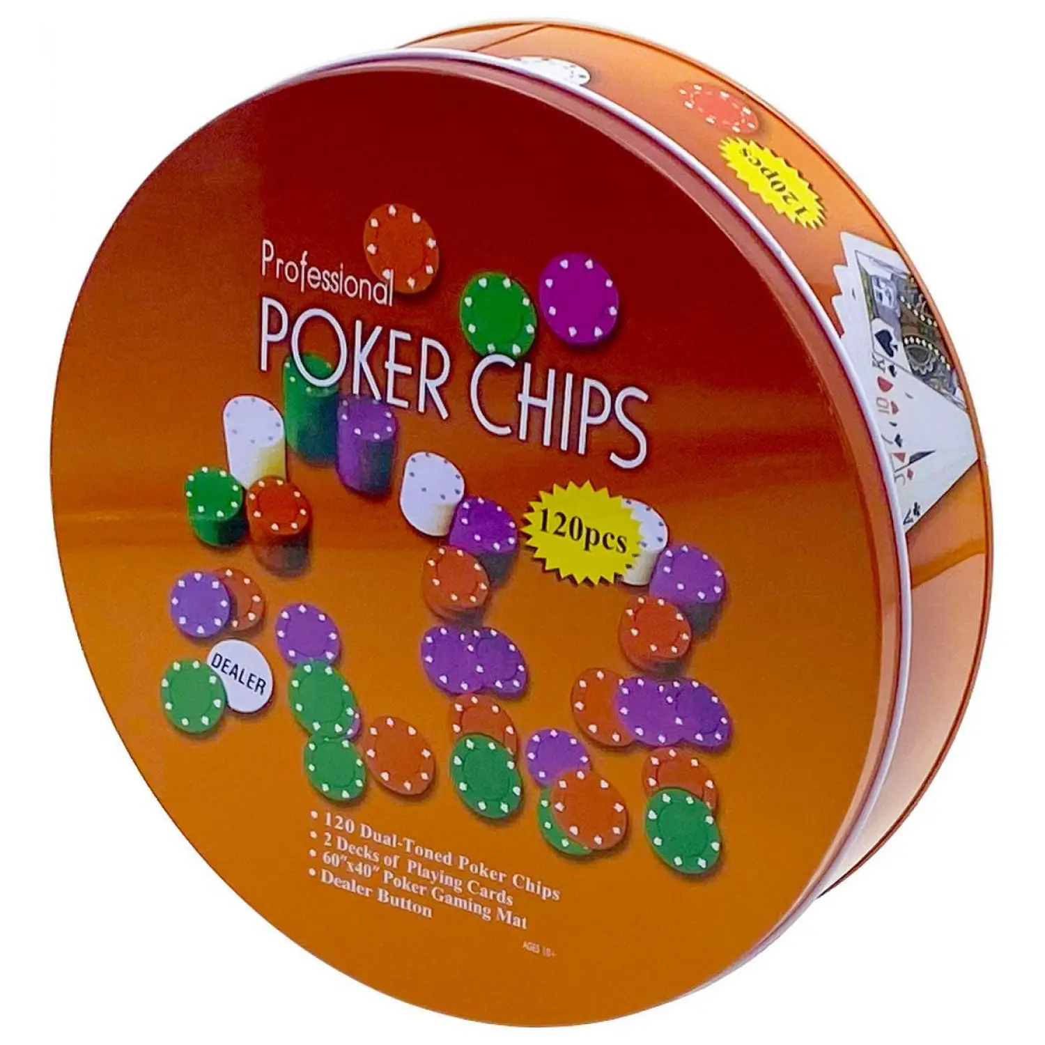 Набор для покера Holdem Light в жестяной коробке 120 фишек с номиналом | Спорт и