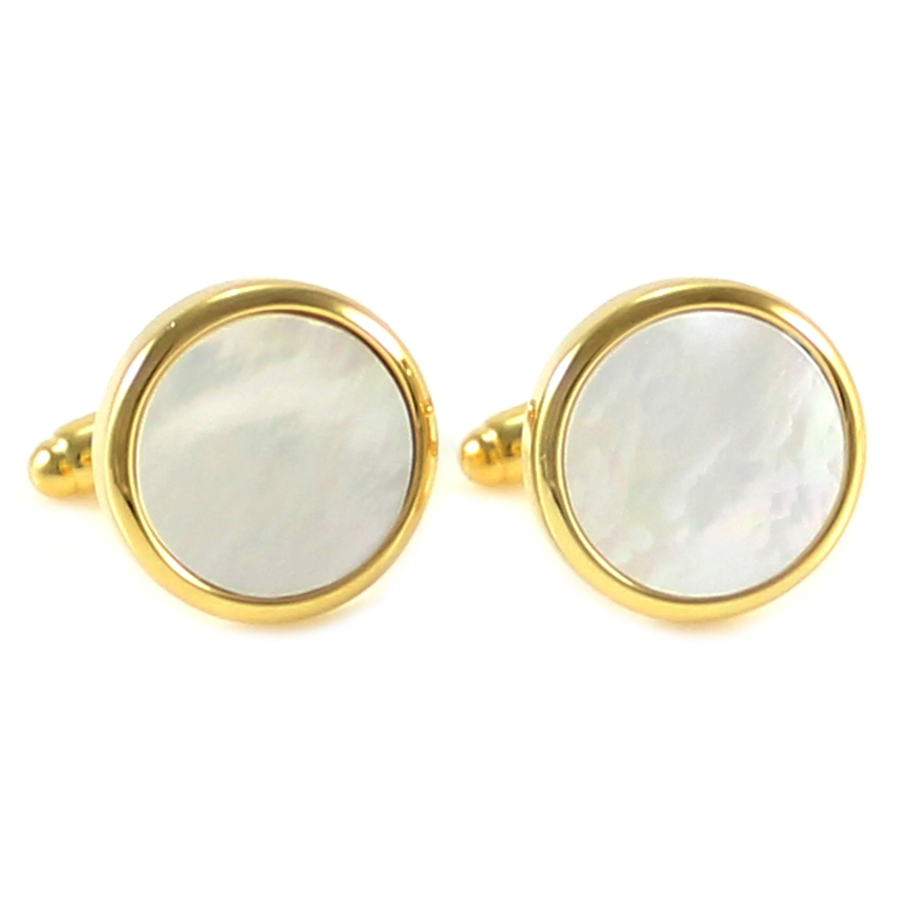 Золотистые круглые запонки с перламутром классические подарок на день рождения