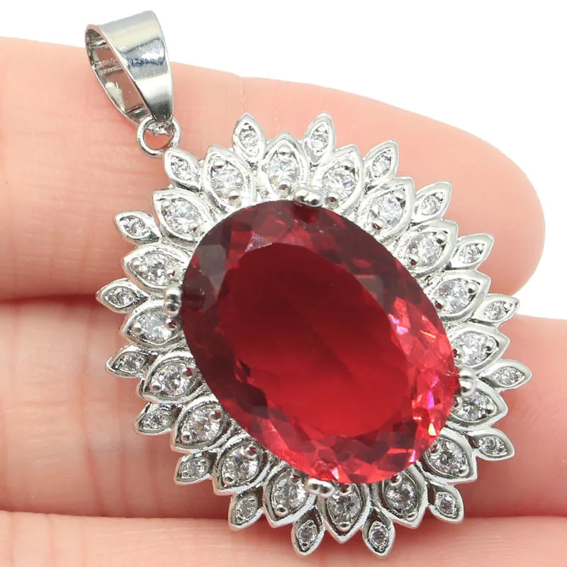 39x26 мм большой драгоценный камень Серебряный кулон для женщин создан розовый