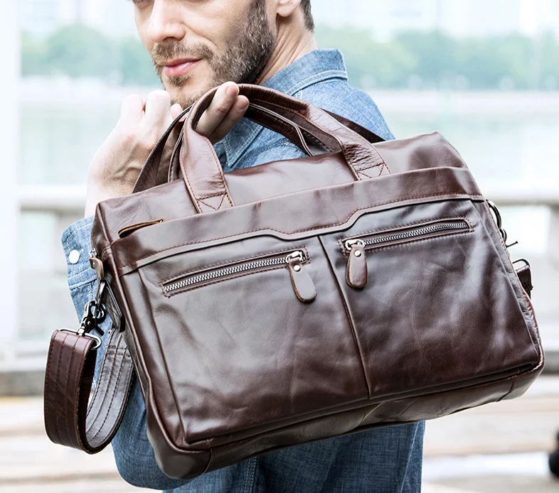

Men's Business Bag Leather Handcarried Briefcase Men's Business Bag Cowhide Cross-body Bag Free Shipping