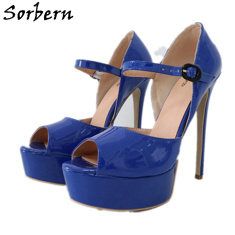 

Sorbern Royal Blue Mary Janes Women Pump Shoes Open Toe Platform High Heel Ladies Stilettos Party Shoe Custom Multi Color