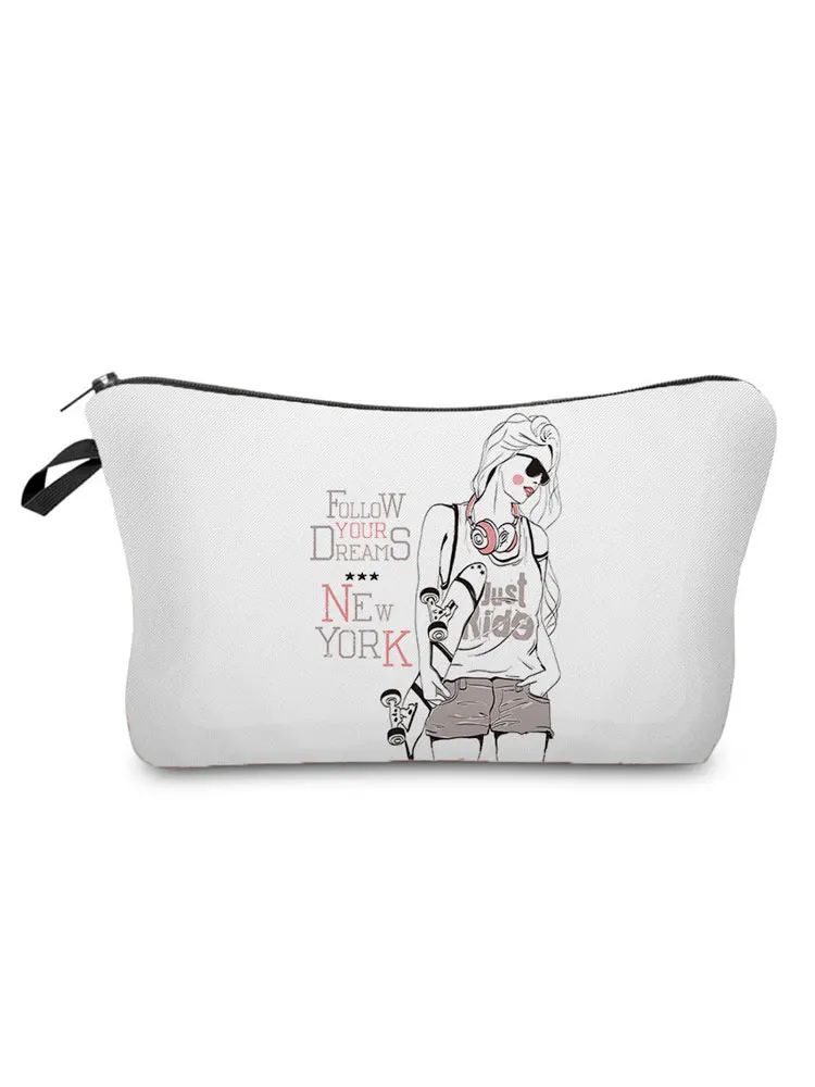 

Cool Skateboarding Girl Printed Cosmetics Bag Women Practical Storage Bag Fashion Makeup Bag Creative Travel Bag Hot Sale Purse