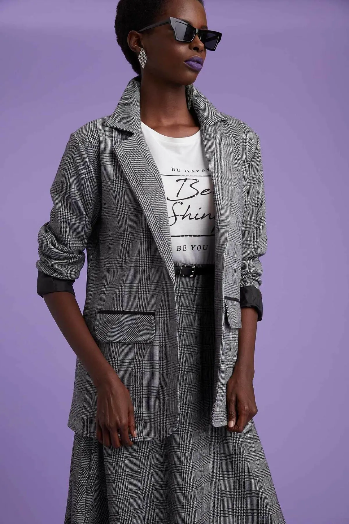 Бренд DeFacto Женские официальные пальто с отворотом модные серые клетчатые офисные