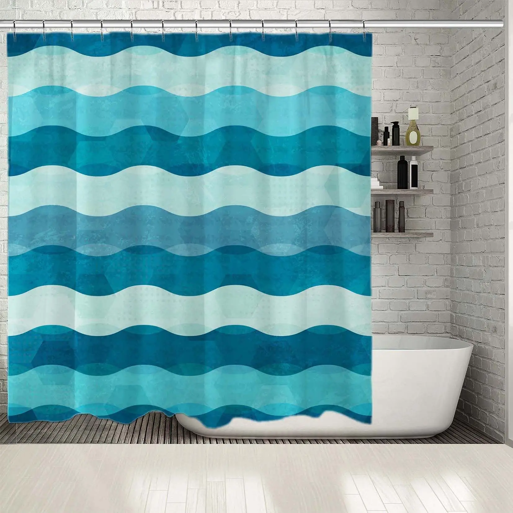 

Shower Curtain Abstract Waves Summertime Blue Ocean Horizontal Nature Theme Modern Decorative Artwork