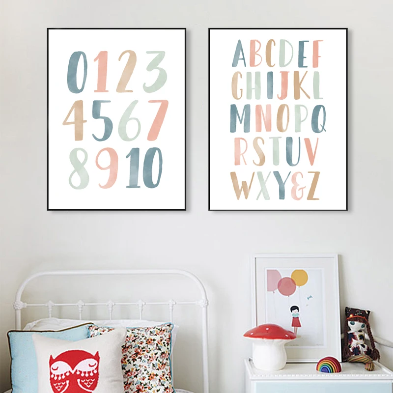 ABC цифры и алфавит плакат для детской образовательной стены Искусство холст