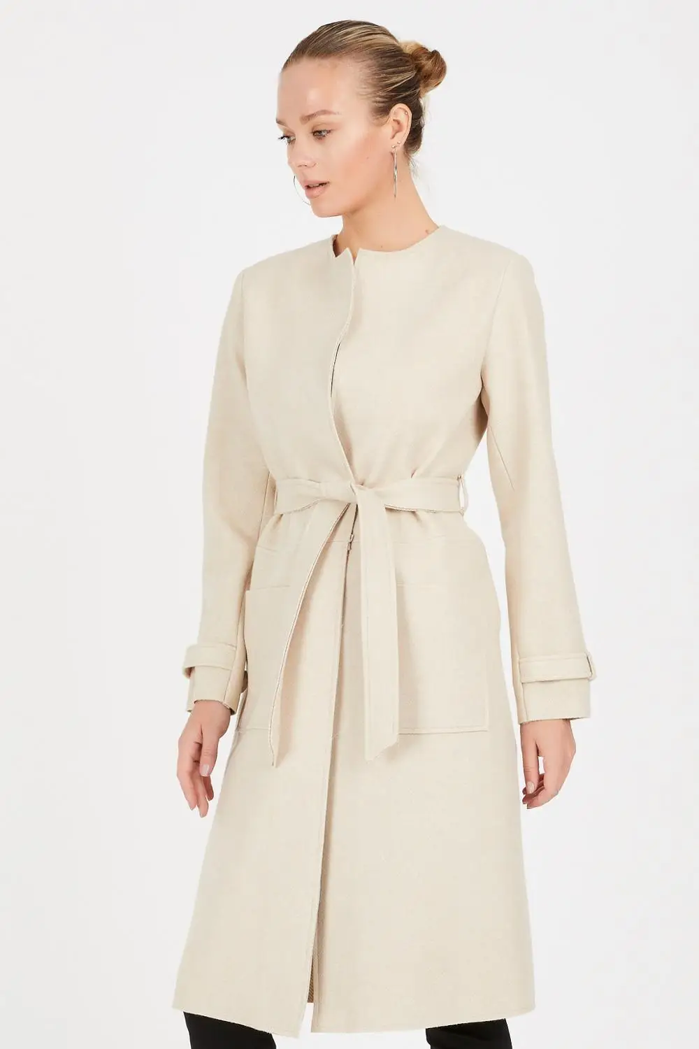 

European Size 2 x [S, M, L, XL (36, 38, 40, 42)] = 8 ITEMS / Lot: Women's Coat With Belt Wool Cachet Fabric Brand Name NFree