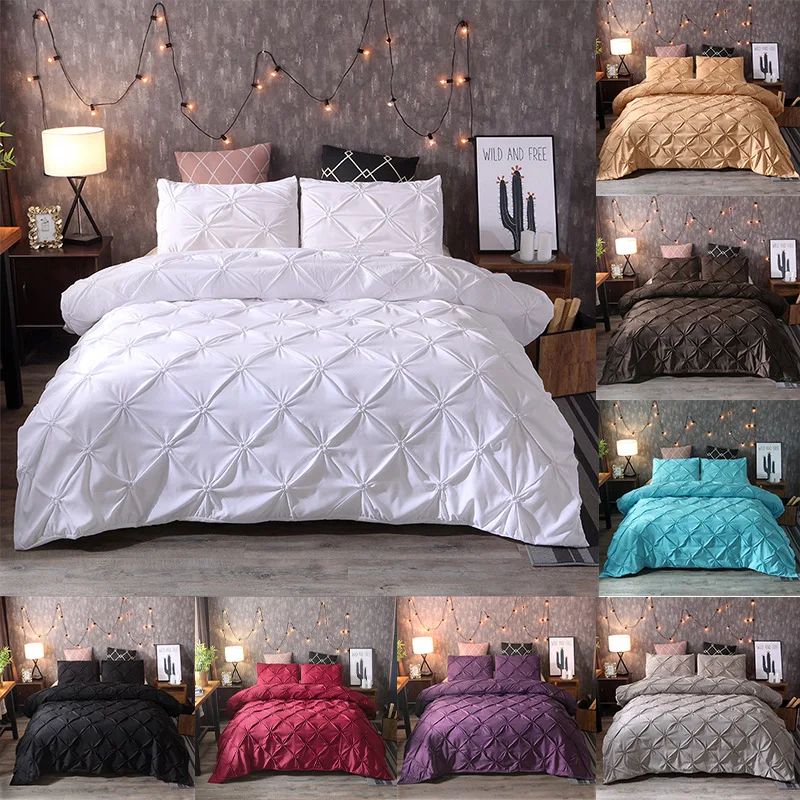 

White Duvet Cover Set Pinch PleatLuxury Home Hotel Use 2/3pcs Twin/Queen/King Size Bedclothes Bedding Sets